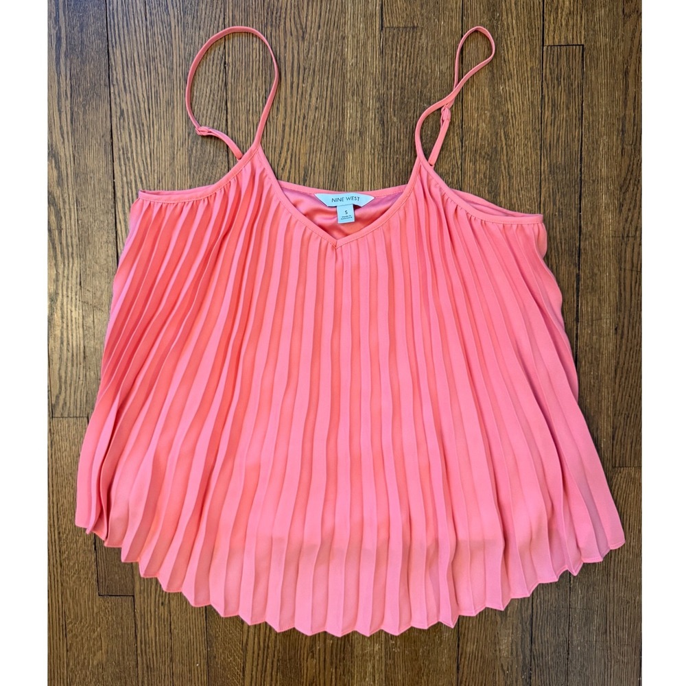 Nine West Coral Pink Pleated V-Neck Camisole Adjustable Strap Swing Top Small
